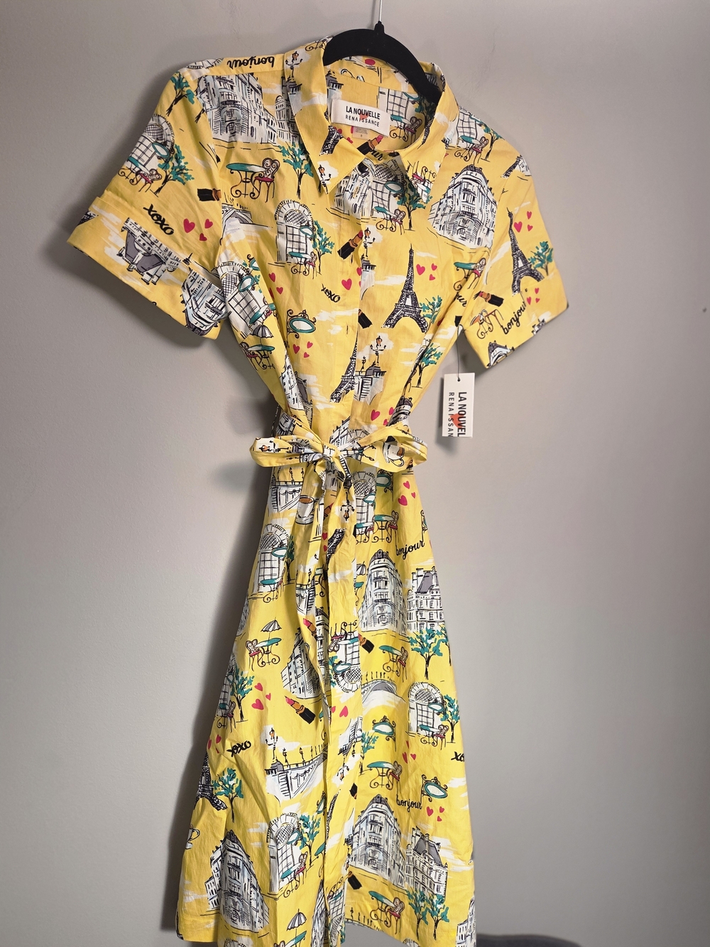 Kohl's Yellow Paris-Print Midi Shirt Dress